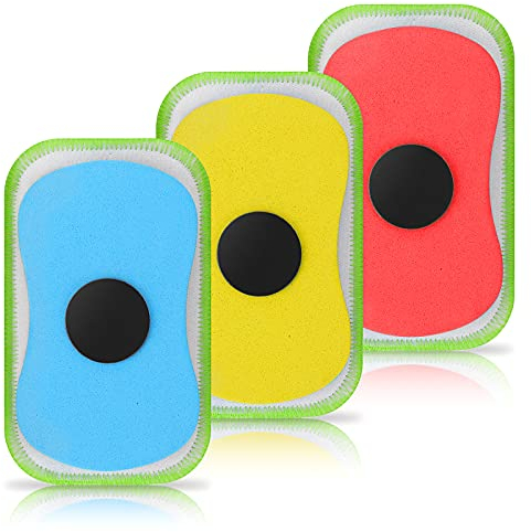 Molain 3 Stück waschbarer Tafel Radierer, Magnetischer Tafelwischer Whiteboard Radiergummi Trockener Radiergummi Wiederverwendbarer Kreideradierer für Kreide, Marker, Klassenzimmer(Blau+Gelb+Rot)