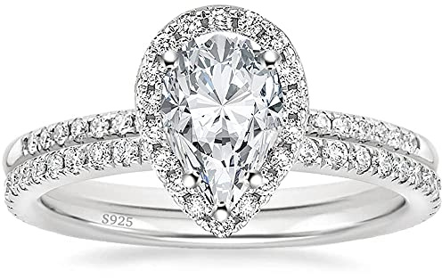 Zakk Damen Ringe Set Silber 925 Ewigkeitsring Solitär 1.5CT Träne Zirkonia Verlobungsringe Eheringe Trauringe Versprechen Ring Rosegold Gold (Silber,63 (20.1))