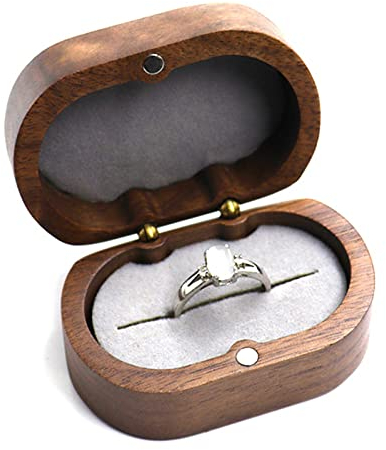 ODOOKON Ringschatulle aus Samt für Schmuck, Schmuckkästchen, Ringhalter, Präsentationsbox für Hochzeitsantrag, Verlobung, Hochzeit, Schmuck-Etui für Ring Ring-Box aus Holz Geschenk-Verpackung (A)