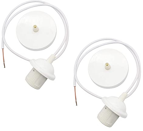 OMIGA 2 Pieces Ceiling Rose Light Fitting Vintage Pendant E27 Ceiling Pendant Lighted Fitting with Lock Ring for Retro Industrial Style for DIY Suspension Modern Hanging Lampe (White)