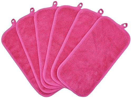 BloomSesame Lot de 12 chiffons démaquillants réutilisables en microfibre douce pour le visage, les yeux, les lèvres - 6 x 12inch - Rose foncé