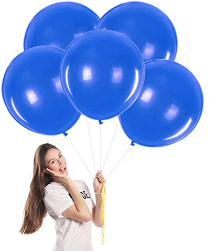 POPOYU Blå ballonger 45 cm stor ballong, 5 st stora ballonger blå tjock naturlig latexballong, festballonger för barn, heliumballonger för baby shower bröllopsdag festival födelsedagsfest dekorationer