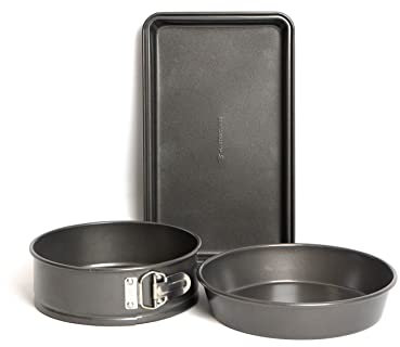 MasterClass Three Piece Non-Stick Baking Pan Bundle, Includes 20cm Spring Form Round Pan, 34x20x4cm Brownie Pan and 23cm Deep Pie Pan