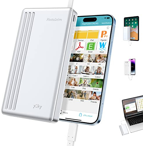 MFi Disque dur externe certifié 2 To pour iPhone, iPad, MacBook, ordinateur, clé USB, appareil de stockage pour iPhone 17/16/15/14/13 pour sauvegarder des photos, des vidéos, de la musique, des