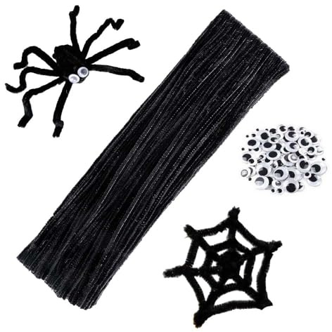 KIMMAX 100 Stück Pfeifenreiniger Schwarz Chenilledraht 30cm Bastelset und 100 Wackelaugen für Kinder Basteln und Weihnachten Dekorieren (Schwarz)