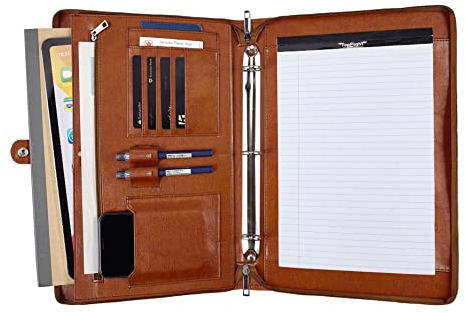 Veganes Leder-Portfolio-Ordner, 3-Ringbuch-Padfolio für Frauen, brauner Lederordner Lederordner, personalisierter Lebenslauf-Portfolio-Ordner (braun, nicht personalisierbar)