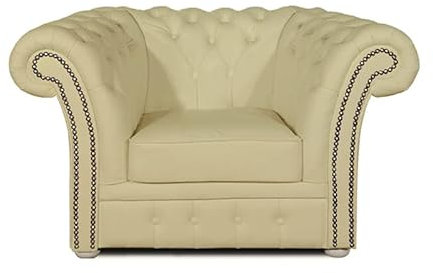 Chesterfield fåtölj Winfield Basic läder | vit | 2 till 4 veckors leveranstid (vanilj, 1-sits)