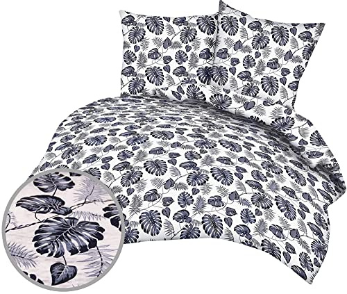 Heubergshop 2-teilige Seersucker Bettwäsche 135x200cm und 80x80cm - Tropische Blätter - Bettgarnitur aus 100% Baumwolle, bügelfrei (BS-031/2)