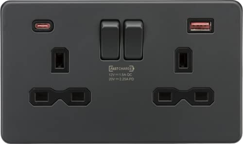 Knightsbridge 13A 2G DP Switched Socket with Dual USB A+C [45W FASTCHARGE] - Anthracite