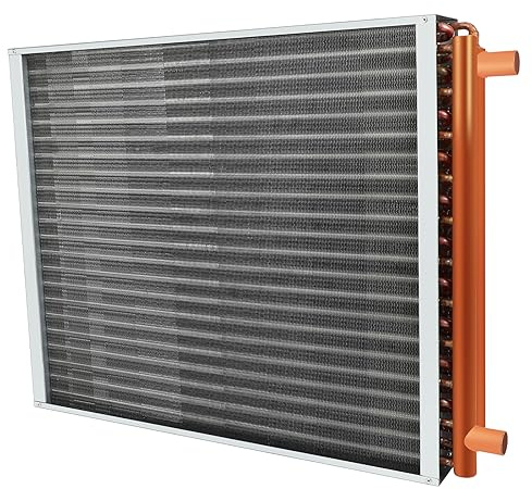 GPOAS 22x24 Heat Exchanger Water To Air, Forced Air Heating with 1 Copper Ports Hot Water Coil for Outdoor Wood Furnaces, Residential Heating