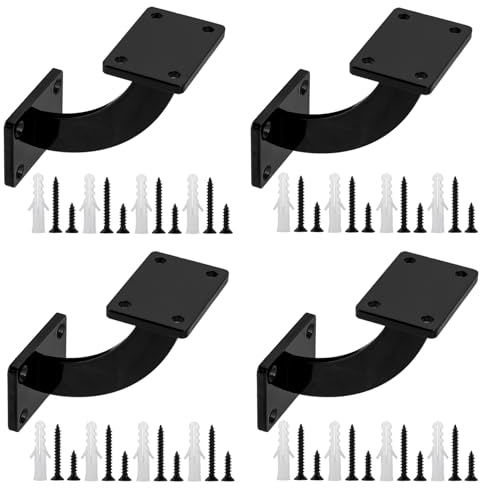 Support, Lot de 4 Supports de Main Courante, Noir Porte-Mains Courantes pour Escaliers en Bois, Supports Fixations pour Rampes d'Escaliers en Bois, Accessoires de Fixation Murale pour la Main Courante