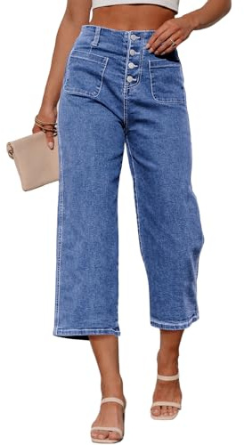 Sidefeel Women's Wide Leg Jeans Zimbaplatinum High Waisted Stretchy Capri Pants Loose Denim Pants Light Blue Size 6