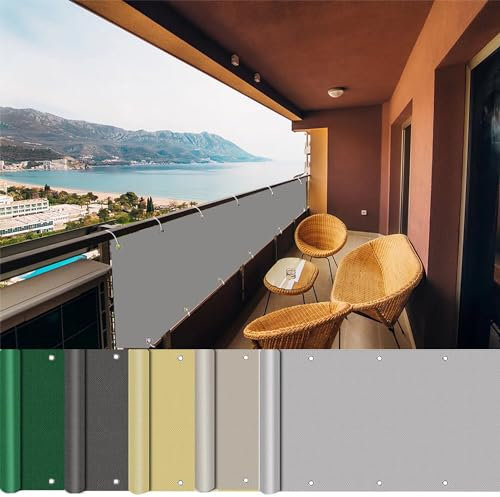 AEREY Balkon Windschutz - 1000x1400cm, Balkon Sichtschutz Balkonabdeckung, Wetterbeständiges und Pflegeleichtes, mit Ösen und Kordel Deko für Balkongeländer, Terrasse & Garten - Hellgrau