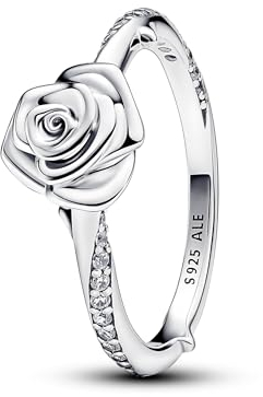 PANDORA Moments Blühende Rose Ring aus Sterling Silber mit Zirkonia Steinen, Größe: 58, 193215C01-58