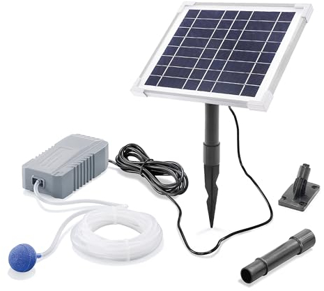 esotec Solar Teichbelüfter Set 6/130, LiFePO4 Akku-Speicher, Teichbelüftung, Sauerstoffpumpe 120 l/h, Luftpumpe, Solarpanel 6W, Erdspieß 101848