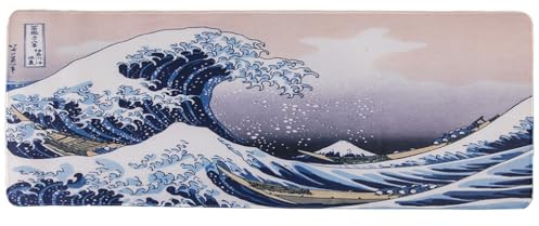 lachineuse - Tapis DE Souris XXL - Ambiance Japonaise - Vague de Kanagawa - 800 X 300 X 3 mm - Déco Japonaise - Antidérapant et Résistant à l'eau - Déco Bureau - Idée Cadeau Japon Asie