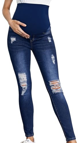 GZYshoyao mammajeans skinny jeans för gravida kvinnor graviditetsjeans långa mammabyxor jeans byxor slitna jeans moderskap jeans jeans jeans leggings för graviditet mammajeans jeggins, 03-blå, L