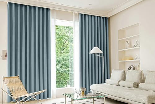 Beydodo Gardinen Verdunkelnd mit Ösen 107x229CM, Vorhänge Blickdicht 2er Set Modern Einfach mit Textur Blau Verdunkelungsvorhang Kinderzimmer Wohnzimmer Schlafzimmer