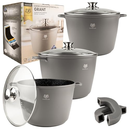 KARL HAUSMANN Topfset Induktion 3-Teilig - 6+10+14 L - Kochtopf Set Beschichtet - Aluguss Töpfe mit Deckel - Antihaft Topf Beschichtete Für alle Herdarten auch Induktion - Kochtopfset - Schmortopf