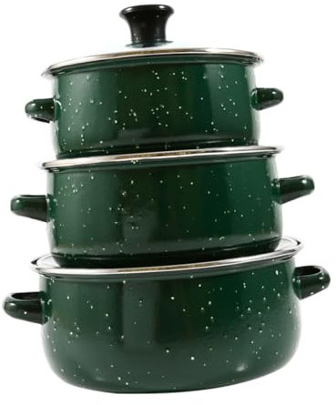 BIUDECO 3pcs Enamelware Pot Mini Soup Pot Lid Retro Cooking Vintage Enamel for Simmering and Pasta Making