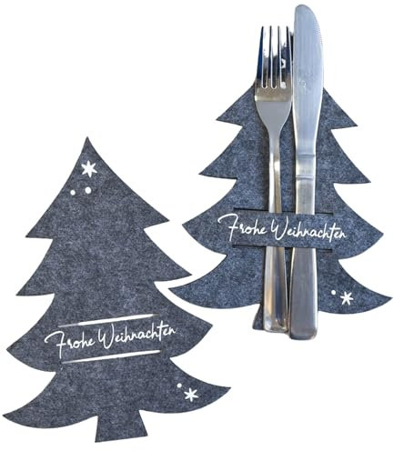 4x Bestecktasche für den Weihnachtstisch | Besteckhalter aus Filz im Set | Tischdekoration als Tannenbaum | festliche Weihnachtsdekoration