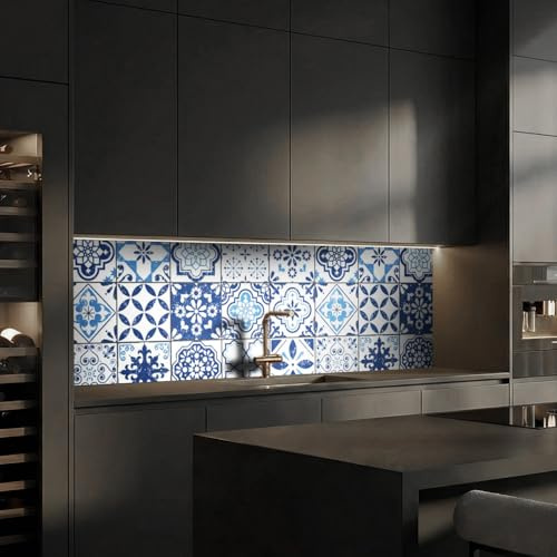 Dedeco Küchenrückwand Motiv: Fliesen V1, 3mm Aluminium Alu-Platten als Spritzschutz Fliesenspiegel zum Aufkleben Wandschutz wasserfest, UV-Lack matt, alle Untergründe, 260 x 60 cm