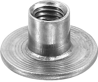 sourcing map M5 T-nuts, 50pcs Carbon Steel Tee Nut Round Base Weld Nuts 8mm Height Through Hole Flange Insert Female Thread Plate Nuts, Dark Gray