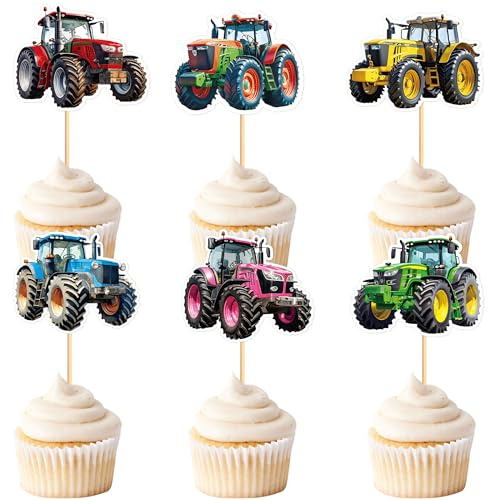 Blumomon 30 Stück Traktor Cupcake Topper Landwirt Thema Cupcake Dekoration Vater Geburtstag Baby Dusche Traktor Thema Party Dekoration Zubehör