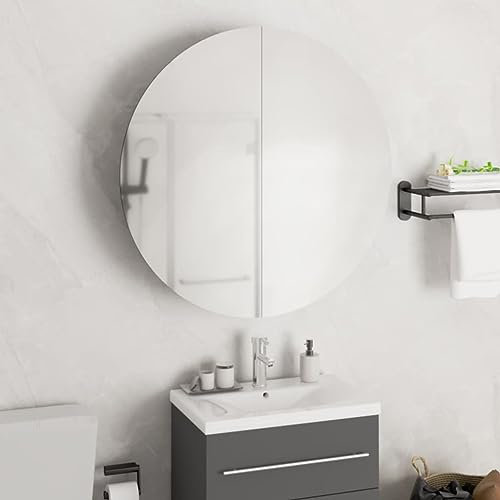Badezimmerschrank mit Rundem Spiegel & LED Weiß 54x54x17,5 cm,Qualitätsvoller Badschrank mit praktischem LEDSpiegelschrank für mühelose Aufbewahrung Waschbecken