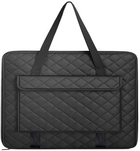 JJRING Quilt-Portfolio-Tasche, 61 x 91 cm, leicht, schwarz, Kunst-Leinwand, tragbare Aufbewahrungstasche für Poster, Kunstwerke, Zeichen- und Skizzierbretter
