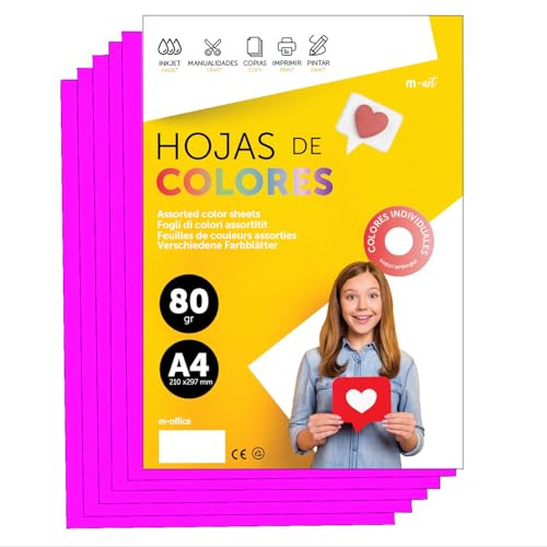 Buntes Papier A4 80g für Drucker & Basteln, Farbige Blätter für Kinder, Kreativprojekte, Karten & Schule M-office (50 Blatt, Neonrosa)