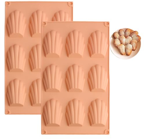 Meajore Madeleines Lot de 2 moules en silicone pour madeleine (9 cavités bronze)