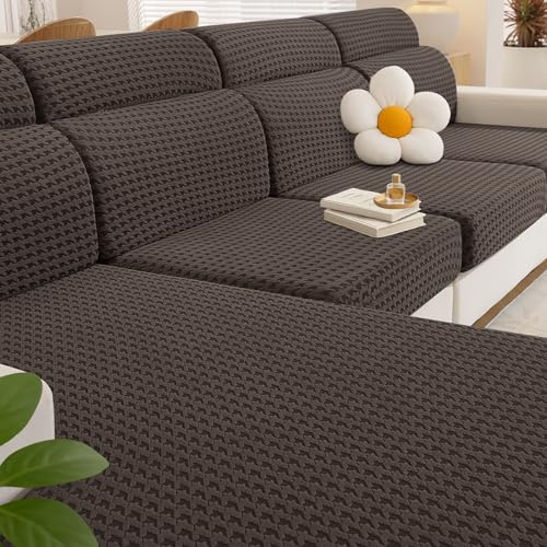 YSTELLAA Sofa Sitzkissenbezug Stretch, Sofa Sitzbezug, Elastischer Sofakissen Bezug, Kissenbezüge rutschfest Und Weich, Universal Sofa Sitzkissenbezug (Großer 1 Sitzer, Braun)