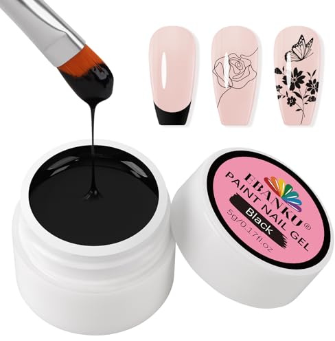 EBANKU Nail Painting Gel, Black No Wipe Gel Nail Polish for French Tip for Drawing Striper Floral Salon Home DIY Manicure, UV Light Required (Round Jar)