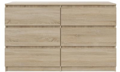 SoDREAMER Kommode mit 6 Schubladen | Farbe: Sonoma-Eiche, 120 cm Ideal für Schlafzimmer Wohnzimmer Kinderzimmer und Büro | Große geräumige Schubladenschrank | 120x75x40 cm