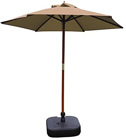 Parasol,2.1m Wooden Garden Round Beach Umbrella,With 20KG Water Tank Base, Outdoor Sun Shade For Patio/Beach/Pool Umbrellas, UV50+,6 Ribs In Solid Wood
