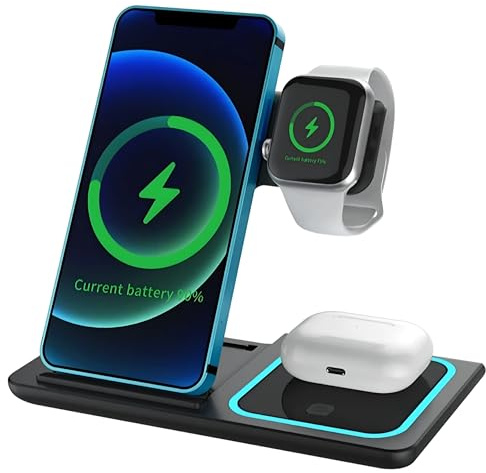 3-in-1 Wireless Charging Station Compatible with iPhone 16–8 Series, Samsung S24–S20/Note 20/10, Apple Watch SE/7/6/5/4/3, and AirPods Pro/3/2 – 15W Fast Wireless Charger Dock (No Plug)