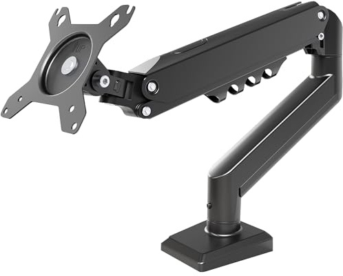Claiks Monitor Arm for 15-32 inches – Height-adjustable Single-Arm Monitor Stand with VESA 75/100 – Tilt, 360°Swivel, Rotate – Desk Clamp Up to 9 kg, Black