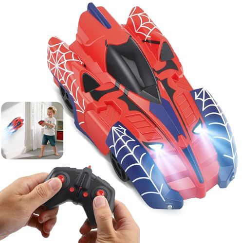 Delousiber Wall Climbing Remote Control Race Car, Zero Gravity Dual-Mode Remote-Controlled Stunt Car With Headlights, LChristmas/Birthday Gift for Children Aged 6 and Above (Red)