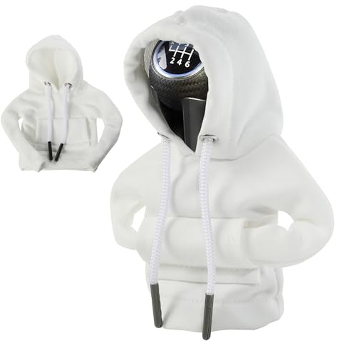 Xibao 2PCS Accesorios para el Interior del Auto,Funda Palanca de Cambios,Sudadera con Capucha Divertida para Palanca de Cambios,Compatible con la Mayoría de Autos,Camionetas,SUV,Furgonetas (Blanco)