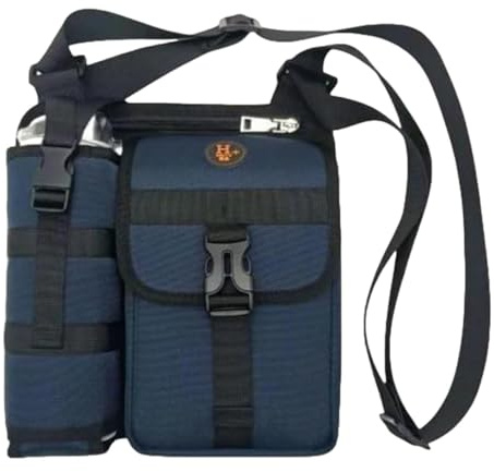 LÅG vattenflaska - VATTENUTSLAG STEG PÅ BOTTAG | Lätt justerbar Crossbodyy-titel Ta för vandring, gym, löpning, camping, äventyr, Mörkblå medium, riferimento alla descrizione, Se beskrivningen
