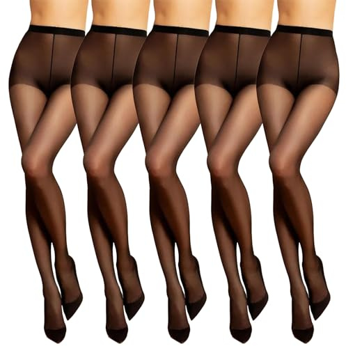 JiaYouLC 5 Pairs 40 Denier Tights for Women Black Sheer Tights Run Resistant High Waist Ladies Control Top Pantyhose (UK, Alpha, M, Regular, Regular, Black)