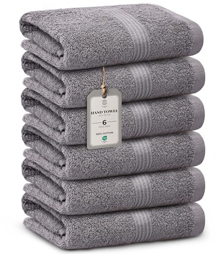 HomeBurg Luxe 6-Piece Towel Set – Soft & Absorbent Cotton, Quick-Drying, Easy Care, 40 x 70 cm, Stone Grey