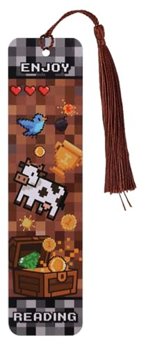 Pixel Theme Bookmark, 12x3cm/4.72x1.18in Double Sided Mosaic Brown Book Mark Birthday Party Favor Enjoy Reading Book Accessories Stationery School Supplies for Boys Kids Children Adults Reading Lovers