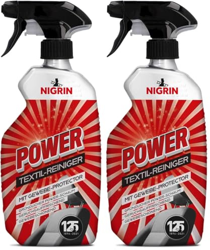 NIGRIN POWER Textil-Reiniger für Auto Innenraum, mit Gewebe-Protector, reinigt gründlich, geruchsauffrischend, 500 ml (Packung mit 2)