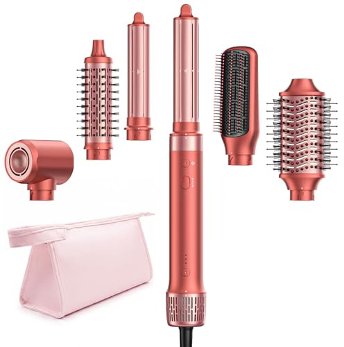 HITTIONA Sèche Cheveux Air Styler, 6 en 1 Brosse Soufflante avec Séchage Rapide, Boucleur Automatique, Sans Dommages Causés Soin Ionique avec Volumisation, Lisser, Trousse de Rangement Offerte