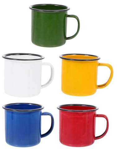 GANAZONO Juego de 5 Tazas Esmaltadas Retro Pequeñas de Metal Asa, Colores Variados para Café, Espresso y Té, Aptas para Oficina y Actividades al Aire Libre Color Aleatorio