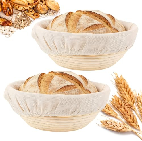 2-teiliger Gärkörbchen, rund 23 cm natürliches Rattan Brotbackkorb
