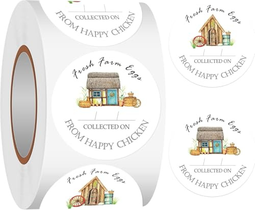 500 Pcs Farm Fresh Eggs Stickers Egg Carton Labeling Stickers,2 Inch | Happy Chickens Labels Round Packaging Sticker for Chicken Quail Duck Egg,Fresh Egg Carton Decor