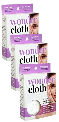 Wonder Cloth (Pack of 3) - All Natural Make-Up Remover Cloth, Removes Makeup Instantly with Just Water, Cleanses and Exfoliates, Machine Washable